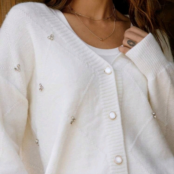 Autumn/Winter Casual Rhinestone Decor Cardigan - Picture 3 of 4